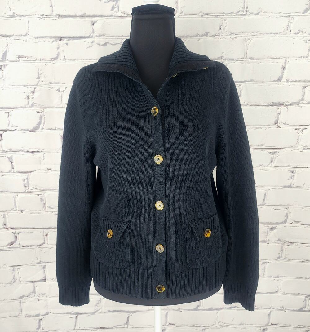 Lauren Ralph Lauren heavy-knit cardigan Women XL Pockets chunky collar button-up
